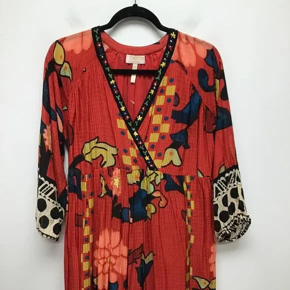 Anthropologie Verb by Pallavi Singhee Womens Red Floral Cayenne Midi Dress 10P - Picture 3 of 12